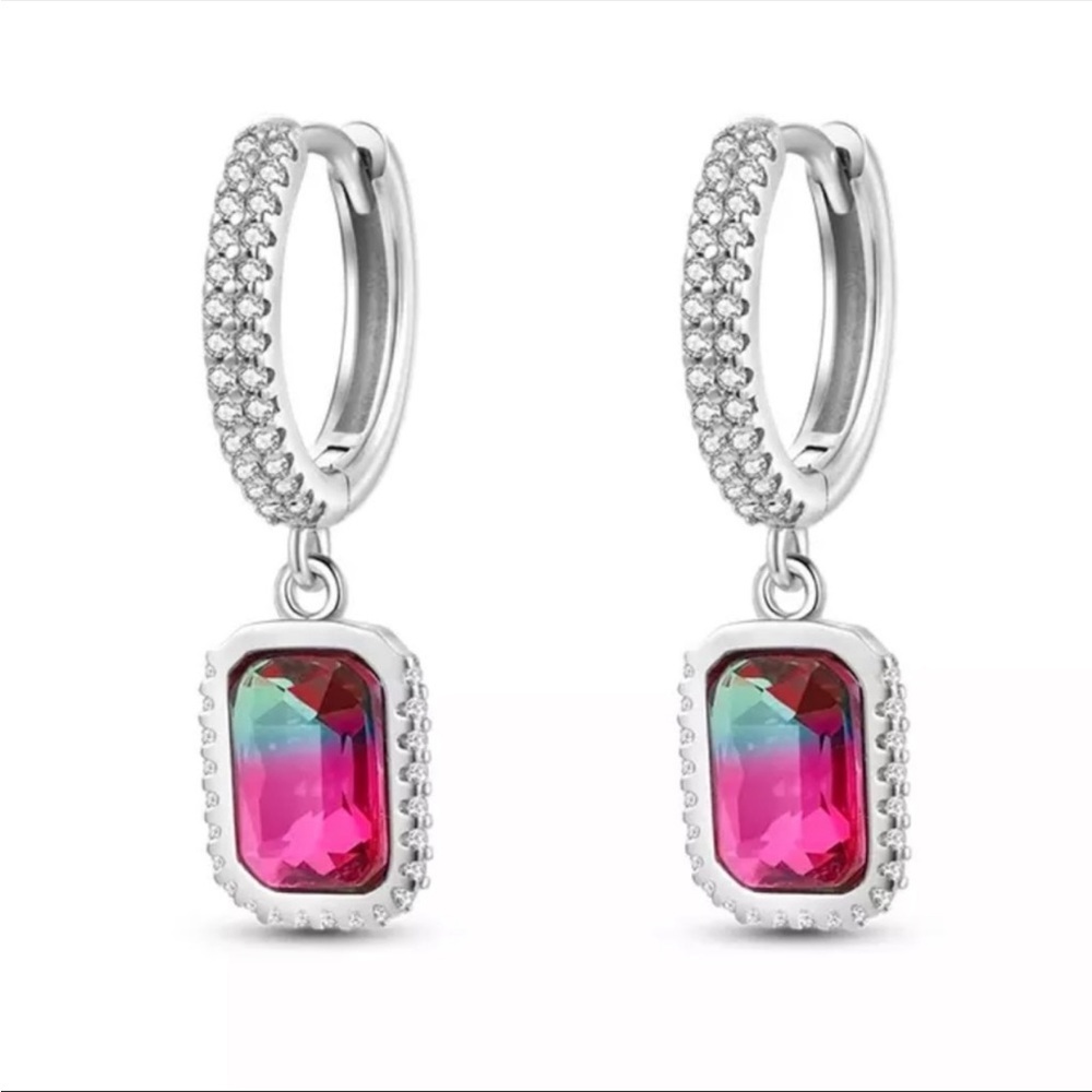 ◾️925 Sterling Silver Watermelon Ombre Cubic Zirconia Hoop Earrings